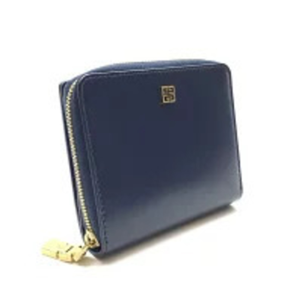 GIVENCHY Round Zipper Bi fold Wallet Leather Navy Blue coin wallet Purse - Picture 8 of 9